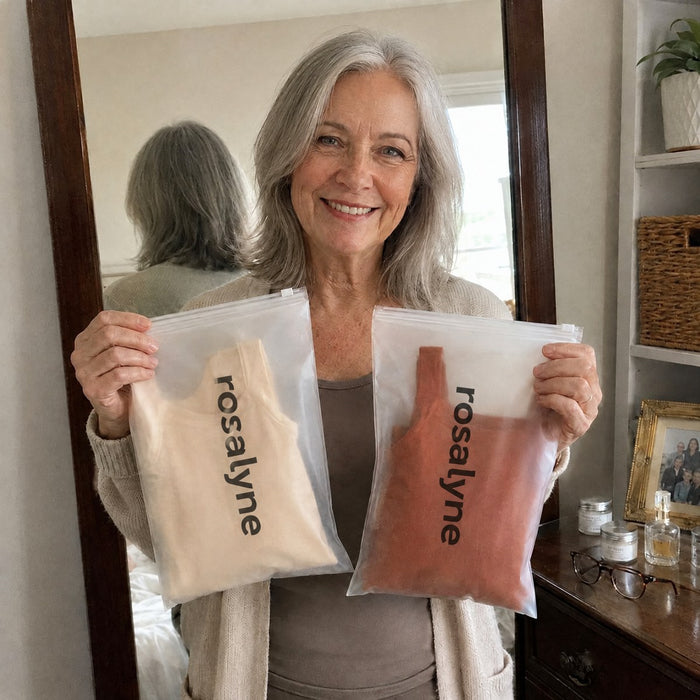 Cliente heureuse avec ses débardeurs Rosalyne